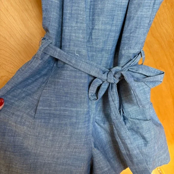 Hope & Henry Blue Organic Cotton Chambray Sleeveless Romper with Belt Size 6 - Picture 5 of 10
